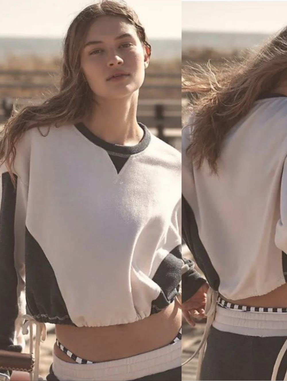 Anthropolgie Sundry Colorblock Blue & Creme Crewneck Pullover Sweatshirt